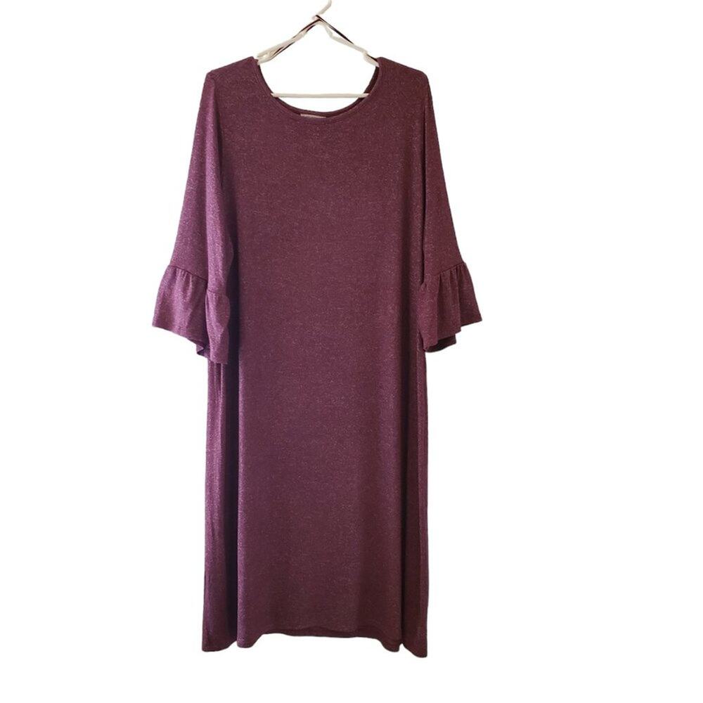 Catherines Midi Dress Bell Sleeves Marled Burgundy Plus Sz 1X Pullover Style